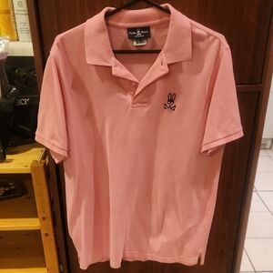 Psycho Bunny Men's Light Pink Shirt, 6 (Lg), Blue Bunny Logo